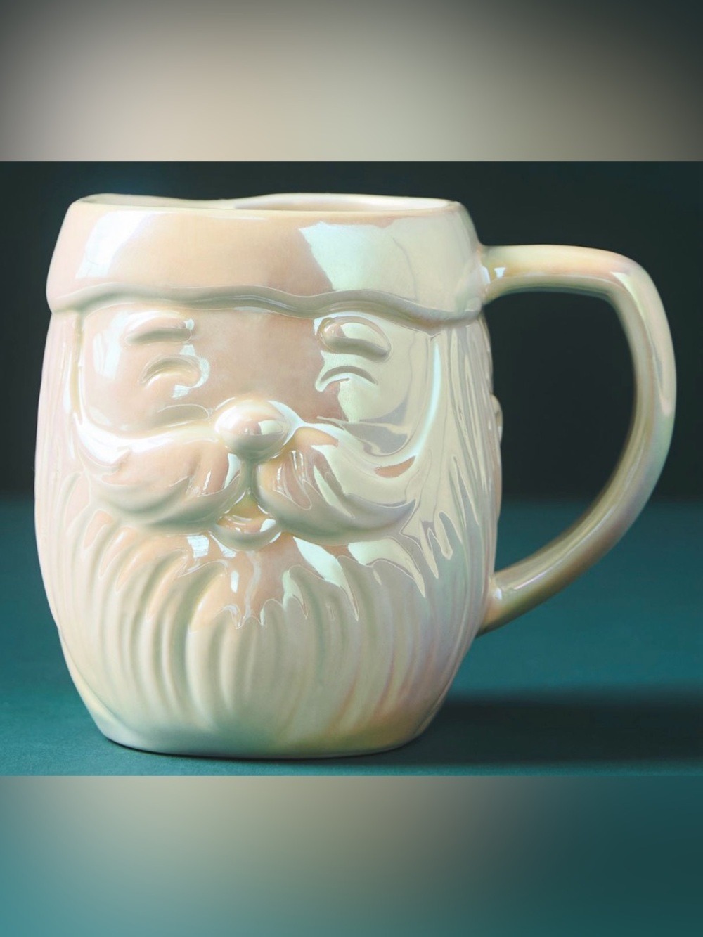 Anthropologie Iridescent Santa Claus Mug - Pearlescent White Christmas Mug